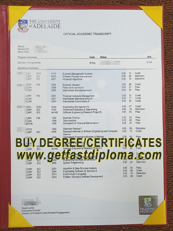 university of Adelaide transcript