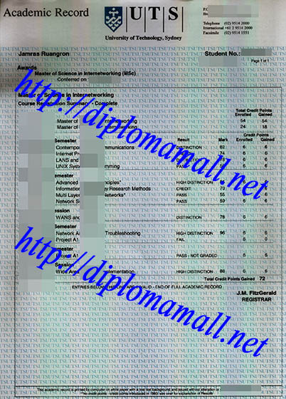 transcript from University of Technology, Sydeny.