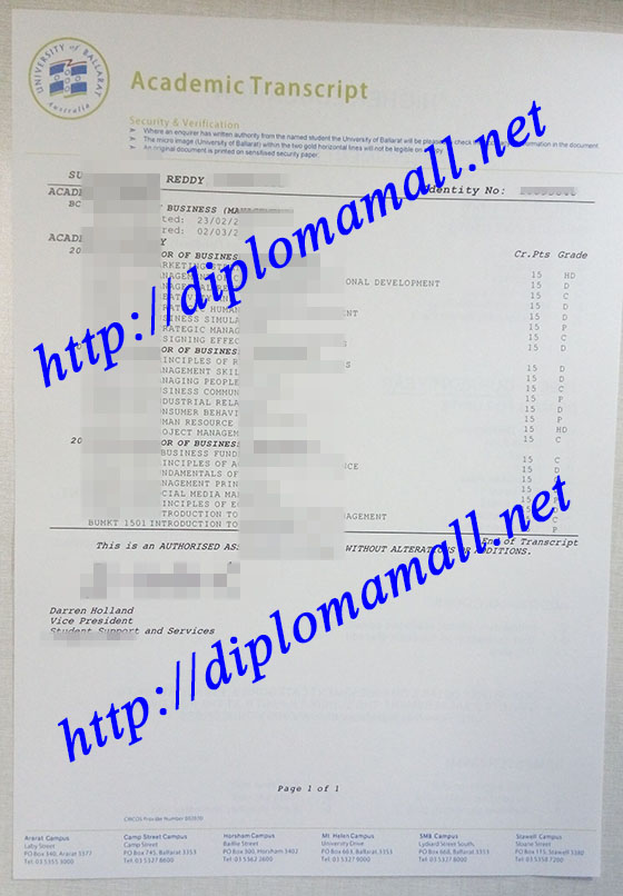  transcript from University of Ballarat