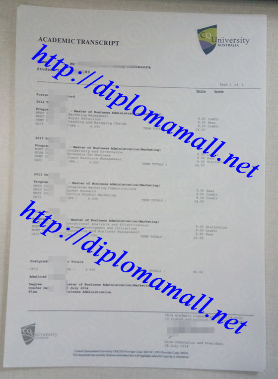 Central Queensland University(CQU university) transcript