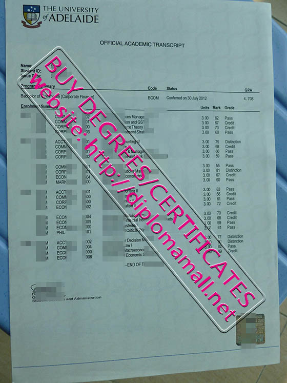 University of Adelaide transcript