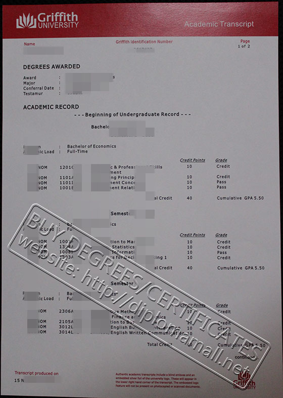 Griffith University Transcript