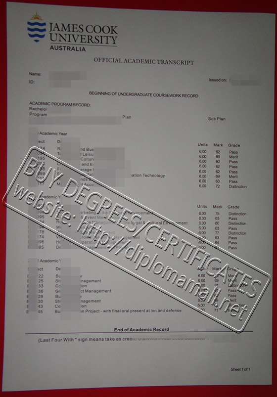 James Cook University transcript