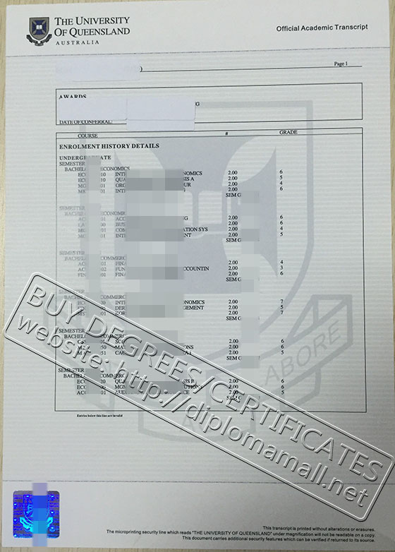 University of Queensland transcript