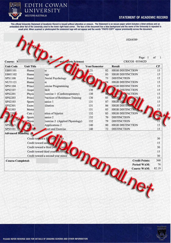 Edith Cowan University transcript Edith Cowan University transcript