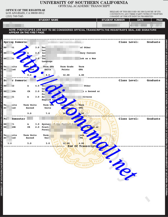 transcrip from University of Southern California(UBC)