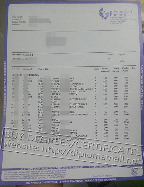 University of Phoenix transcript University of Phoenix transcript