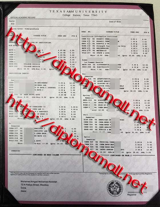 Texas A&M University Transcript Texas A&M University Transcript